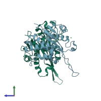 PDB entry 4jkh coloured by chain, side view.