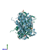 PDB entry 4jko coloured by chain, side view.