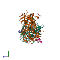 PDB entry 4jkx coloured by chain, side view.