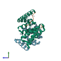 PDB entry 4jl0 coloured by chain, side view.