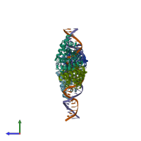 PDB entry 4jl3 coloured by chain, side view.