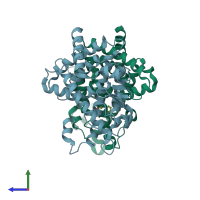 PDB entry 4jl4 coloured by chain, side view.