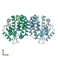 PDB entry 4jlm coloured by chain, front view.