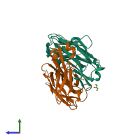 PDB entry 4jn1 coloured by chain, side view.