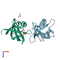 PDB entry 4joe coloured by chain, top view.