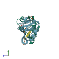 PDB entry 4jof coloured by chain, side view.