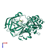 PDB entry 4joo coloured by chain, top view.