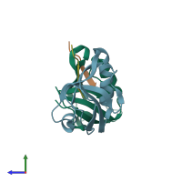 PDB entry 4jop coloured by chain, side view.