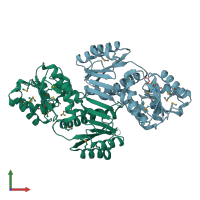 PDB entry 4joq coloured by chain, front view.