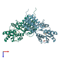 PDB entry 4joq coloured by chain, top view.