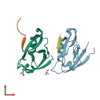 PDB entry 4jor coloured by chain, front view.