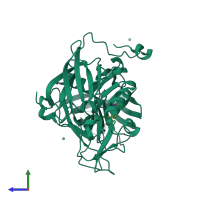 PDB entry 4jp9 coloured by chain, side view.