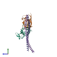 PDB entry 4jpb coloured by chain, side view.