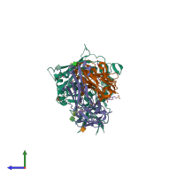 PDB entry 4jpv coloured by chain, side view.