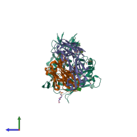 PDB entry 4jpw coloured by chain, side view.