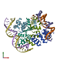 PDB entry 4jqd coloured by chain, front view.