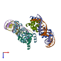 PDB entry 4jqd coloured by chain, top view.