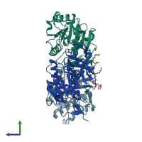 PDB entry 4jqs coloured by chain, side view.