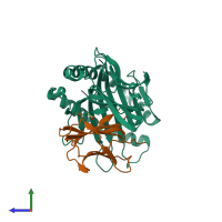 PDB entry 4jqv coloured by chain, side view.