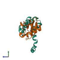 PDB entry 4jqw coloured by chain, side view.