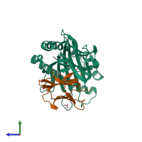 PDB entry 4jqx coloured by chain, side view.