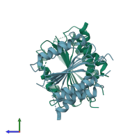 PDB entry 4jqz coloured by chain, side view.