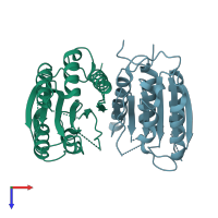 PDB entry 4jqz coloured by chain, top view.