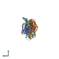 PDB entry 4jr9 coloured by chain, side view.