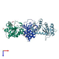 PDB entry 4jrr coloured by chain, top view.