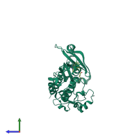 PDB entry 4jrv coloured by chain, side view.