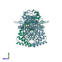 PDB entry 4jsm coloured by chain, side view.