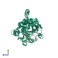 Monomeric assembly 1 of PDB entry 4jsr coloured by chemically distinct molecules, side view.