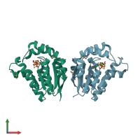 PDB entry 4jst coloured by chain, front view.