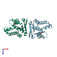 PDB entry 4jst coloured by chain, top view.