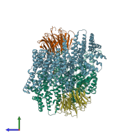 PDB entry 4jsv coloured by chain, side view.