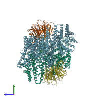 PDB entry 4jsx coloured by chain, side view.