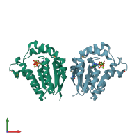 PDB entry 4jsy coloured by chain, front view.