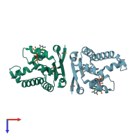 PDB entry 4jt2 coloured by chain, top view.