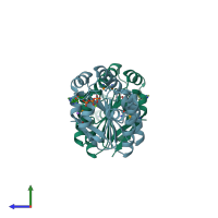 PDB entry 4jt4 coloured by chain, side view.