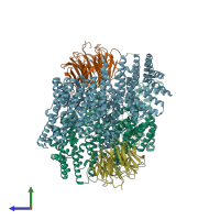 PDB entry 4jt5 coloured by chain, side view.