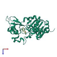 Monomeric assembly 1 of PDB entry 4jt8 coloured by chemically distinct molecules, top view.