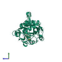 PDB entry 4jt9 coloured by chain, side view.