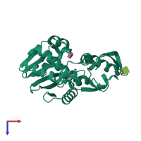 Monomeric assembly 1 of PDB entry 4jtp coloured by chemically distinct molecules, top view.