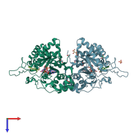 PDB entry 4jtq coloured by chain, top view.