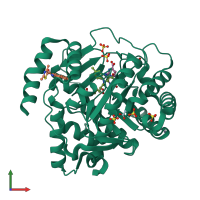 PDB entry 4jtt coloured by chain, front view.