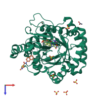 PDB entry 4jtt coloured by chain, top view.
