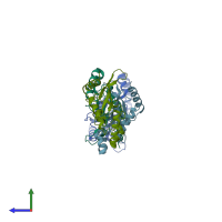 PDB entry 4jue coloured by chain, side view.