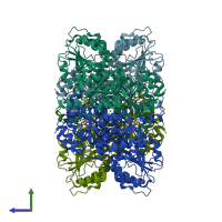 PDB entry 4juf coloured by chain, side view.