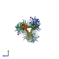 PDB entry 4juh coloured by chain, side view.