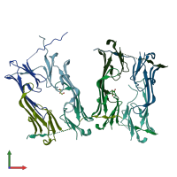 PDB entry 4jus coloured by chain, front view.